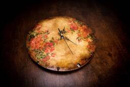 Retro Wooden Wall Clock Floral Roses, Crackle Glass Effect