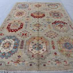 4'2x6'2 White Kazak Medallion Handmade Wool Rug, Farmhouse Brand New Afghan Luxury Design Bedroom Livingroom Office D??cor Rug - thumbnail 2