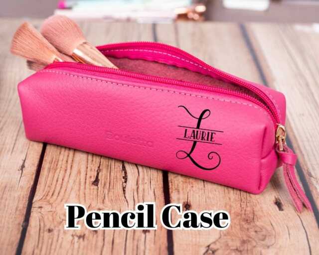 Personalized Leather Pencil Case, Custom Laser Engraved Makeup Bag - image 1