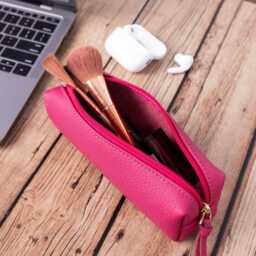 Personalized Leather Pencil Case, Custom Laser Engraved Makeup Bag - thumbnail 3