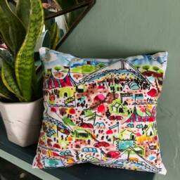 Glastonbury Velvet Cushion Cover Colorful Festival Art Pillow - thumbnail 3