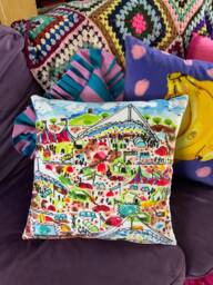 Glastonbury Velvet Cushion Cover Colorful Festival Art Pillow - thumbnail 1