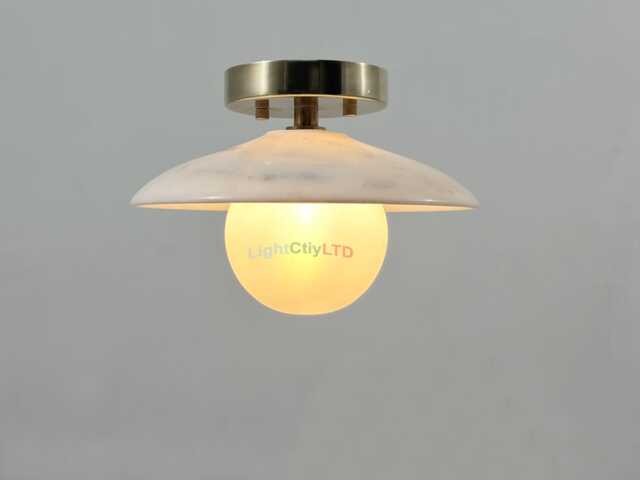 Mid Century Alabaster Flush Mount Marble Light , Raw Brass Sputnik Ceiling Light, Chandelier - image 1