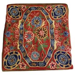 "Handmade Floral Embroidered Wool Cushion Cover - 16""x16" - thumbnail 2