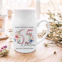 Personalised Milk Jug Style Ceramic Vase, Any Age Birthday Gift, Small Flower Relation Mum Nana Nanny, 60 70 80 90 & Fabulous - thumbnail 2