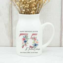 Personalised Milk Jug Style Ceramic Vase, Any Age Birthday Gift, Small Flower Relation Mum Nana Nanny, 60 70 80 90 & Fabulous - thumbnail 3