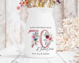 Personalised Milk Jug Style Ceramic Vase, Any Age Birthday Gift, Small Flower Relation Mum Nana Nanny, 60 70 80 90 & Fabulous - thumbnail 1