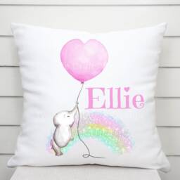 Personalised Baby Elephant With Balloon Luxurious Cushion. Personalized Pillow. Nursery Gift. Boy. Girl - thumbnail 3