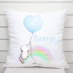 Personalised Baby Elephant With Balloon Luxurious Cushion. Personalized Pillow. Nursery Gift. Boy. Girl - thumbnail 2