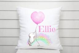 Personalised Baby Elephant With Balloon Luxurious Cushion. Personalized Pillow. Nursery Gift. Boy. Girl - thumbnail 1