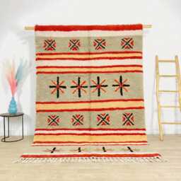 Beige Moroccan Berber Rug With Black Striped Pattern, Handmade Wool Shag Rug, Tribal Style Carpet, 9x12 Living Room - thumbnail 1