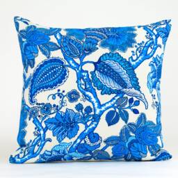 Blue Floral Pillow Cover, Designer Duralee Fabric, Linen Blend - thumbnail 1