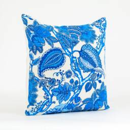 Blue Floral Pillow Cover, Designer Duralee Fabric, Linen Blend - thumbnail 2
