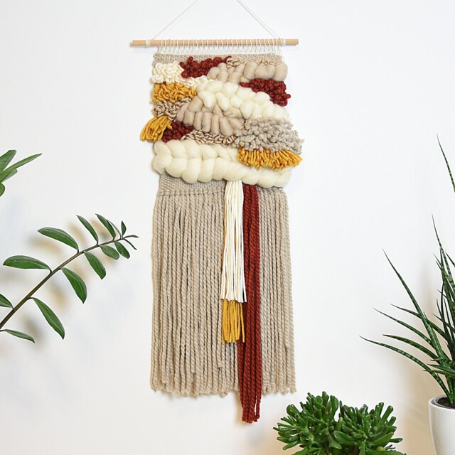 Handcrafted Woven Wall Hanging Boho Textile Art, Warm Tones - image 1