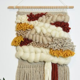 Handcrafted Woven Wall Hanging Boho Textile Art, Warm Tones - thumbnail 3