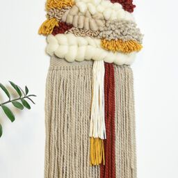 Handcrafted Woven Wall Hanging Boho Textile Art, Warm Tones - thumbnail 2