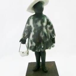 Sold/ Miss Sculpture From Soapstone & Polymere Clay/ On Metal Platform - thumbnail 4