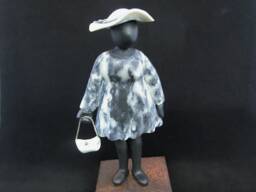 Sold/ Miss Sculpture From Soapstone & Polymere Clay/ On Metal Platform - thumbnail 1