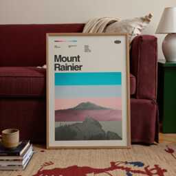 Mount Rainier National Park Mid-Century Travel Poster, Abstract Minimalist Art Print, Washington Poster - thumbnail 2