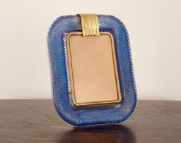 Twisted Glass Photo Frame Blue Gold Murano Brass Details, Handmade in Venice, Italy - thumbnail 1