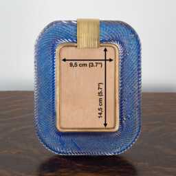 Collector Original Murano Glass Picture Frame Clear & Blue With Gold Details, Handmade in Murano, Venice Italy 25x19 cm - thumbnail 2