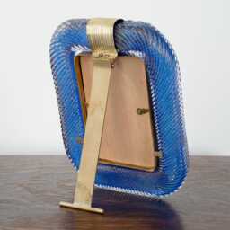 Collector Original Murano Glass Picture Frame Clear & Blue With Gold Details, Handmade in Murano, Venice Italy 25x19 cm - thumbnail 3