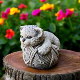 Concrete Kitten Statue On Yarn Ball Handmade Cat Figurine Stone Pet Sculpture Cement Garden Ornament Outdoor Yard Decor Cat Lover Gift - thumbnail 2