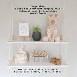 2 Tier Nursery Shelf With Clothes Rail, White Double Swing Rope Shelf, Shelves Hanging Boho Decor - thumbnail 3
