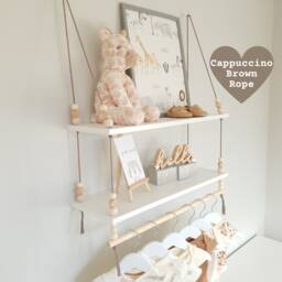 2 Tier Nursery Shelf With Clothes Rail, White Double Swing Rope Shelf, Shelves Hanging Boho Decor - thumbnail 1