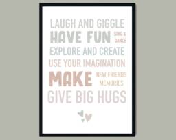 Kids Playroom Rules , Laugh Giggle Be Kind Quote Print, Decor, Wall Art, Children's Bedroom Or Nursery Print - thumbnail 1