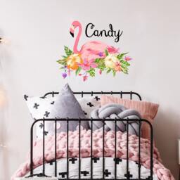 Flamingo Custom Girl Name Wall Decal - Animal Nursery Decor Flower Print Vinyl Stickers Baby Room Decoration R62 - thumbnail 3
