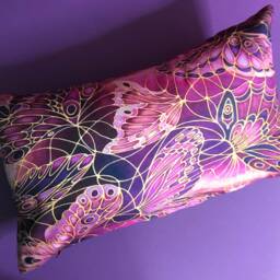 Burgundy Plum Butterflies Accent Pillow - Pretty Pink Butterfly Throw Settee Sofa Cushion in Deep - thumbnail 3