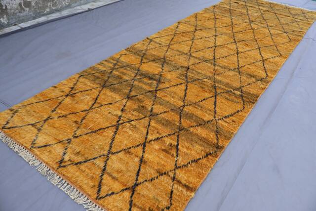 10 Ft Runner Rug, Moroccan Design Afghan Handmade Wool Beige Yellow Natural Veg Dyes Rug, Authentic Fluffy Hallway - image 1