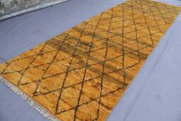 10 Ft Runner Rug, Moroccan Design Afghan Handmade Wool Beige Yellow Natural Veg Dyes Rug, Authentic Fluffy Hallway - thumbnail 1