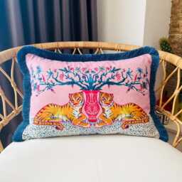 Tiger Print Pillow Cover - Pink Velvet Cushion Tassel Throw Animal Decor Unique Gift For Her Stylish Home & Room Accent - thumbnail 3
