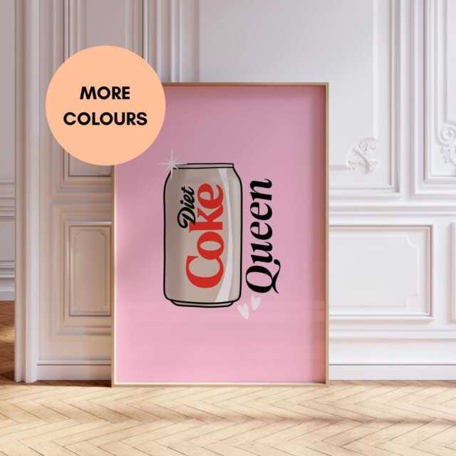 Diet Coke Queen Pop Art Poster, Modern Wall Print, Retro Soda Can Decor, Colourful Kitchen Or Bar Artwork Gift, Lover Gift - image 1