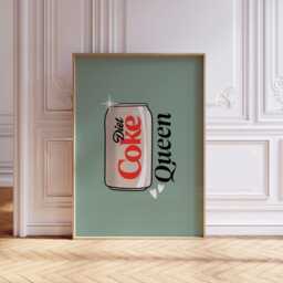 Diet Coke Queen Pop Art Poster, Modern Wall Print, Retro Soda Can Decor, Colourful Kitchen Or Bar Artwork Gift, Lover Gift - thumbnail 3