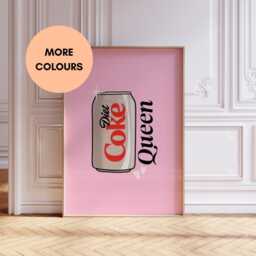 Diet Coke Queen Pop Art Poster, Modern Wall Print, Retro Soda Can Decor, Colourful Kitchen Or Bar Artwork Gift, Lover Gift - thumbnail 1