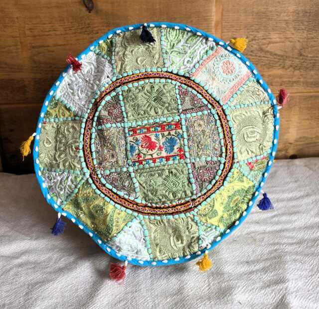 Indian Pouf Cover. Patchwork Ottoman. Handmade Home Deco - image 1