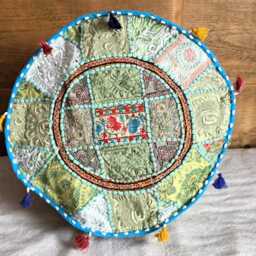Indian Pouf Cover. Patchwork Ottoman. Handmade Home Deco - thumbnail 2