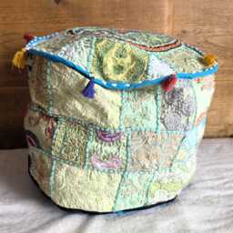 Indian Pouf Cover. Patchwork Ottoman. Handmade Home Deco - thumbnail 3