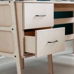 L Shape Desk, Corner Computer Mid Century Modern Desk With Drawers, Music Workstation - thumbnail 2