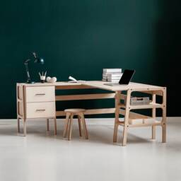 L Shape Desk, Corner Computer Mid Century Modern Desk With Drawers, Music Workstation - thumbnail 1