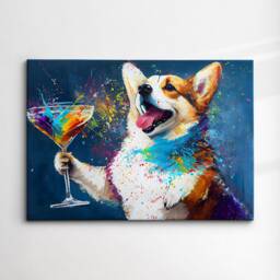 Corgi Toasting Drink Dog Pet Abstract Modern Painting Wall Art, Framed Canvas Poster Print, Home Kitchen Office Room Decor, Gifts - thumbnail 3
