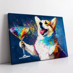 Corgi Toasting Drink Dog Pet Abstract Modern Painting Wall Art, Framed Canvas Poster Print, Home Kitchen Office Room Decor, Gifts - thumbnail 2