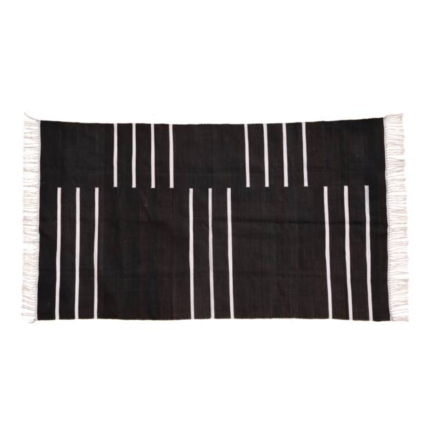 Handmade Cotton Dhurrie Rug India Ink Black, Reversible Area Rug - image 1