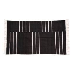 Handmade Cotton Dhurrie Rug India Ink Black, Reversible Area Rug - thumbnail 1