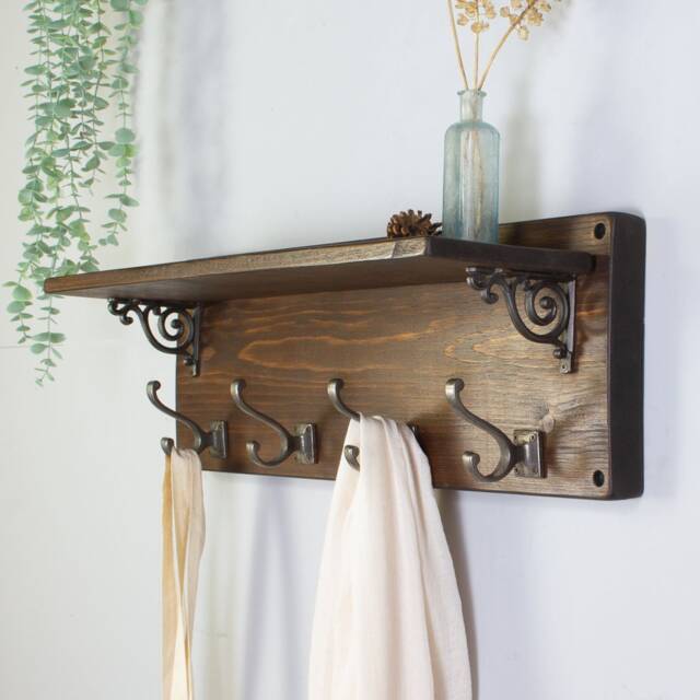 Reclaimed Wood Victorian Coat Hook Shelf - image 1