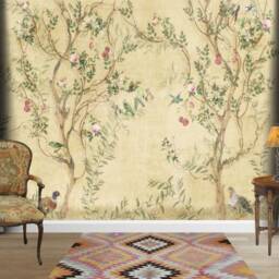 Chinoiserie Wallpaper Mural Spring Flowers, Crane, Birds Peel & Stick - thumbnail 3