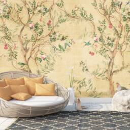 Chinoiserie Wallpaper Mural Spring Flowers, Crane, Birds Peel & Stick - thumbnail 2